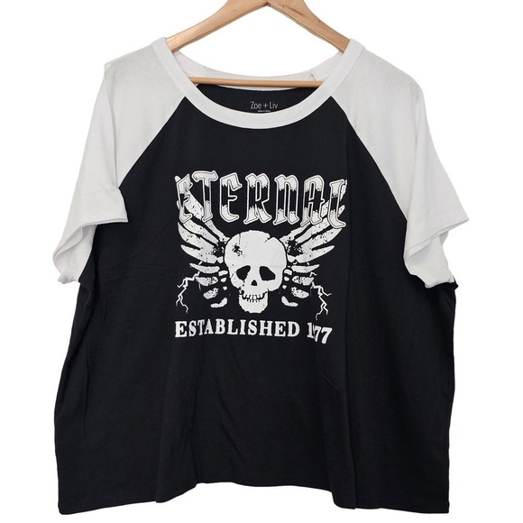Zoe+Liv Tops - Zoe and Liv Eternal Est 1977 Shirt Womens 3X Plus Size Black White Graphic Tee